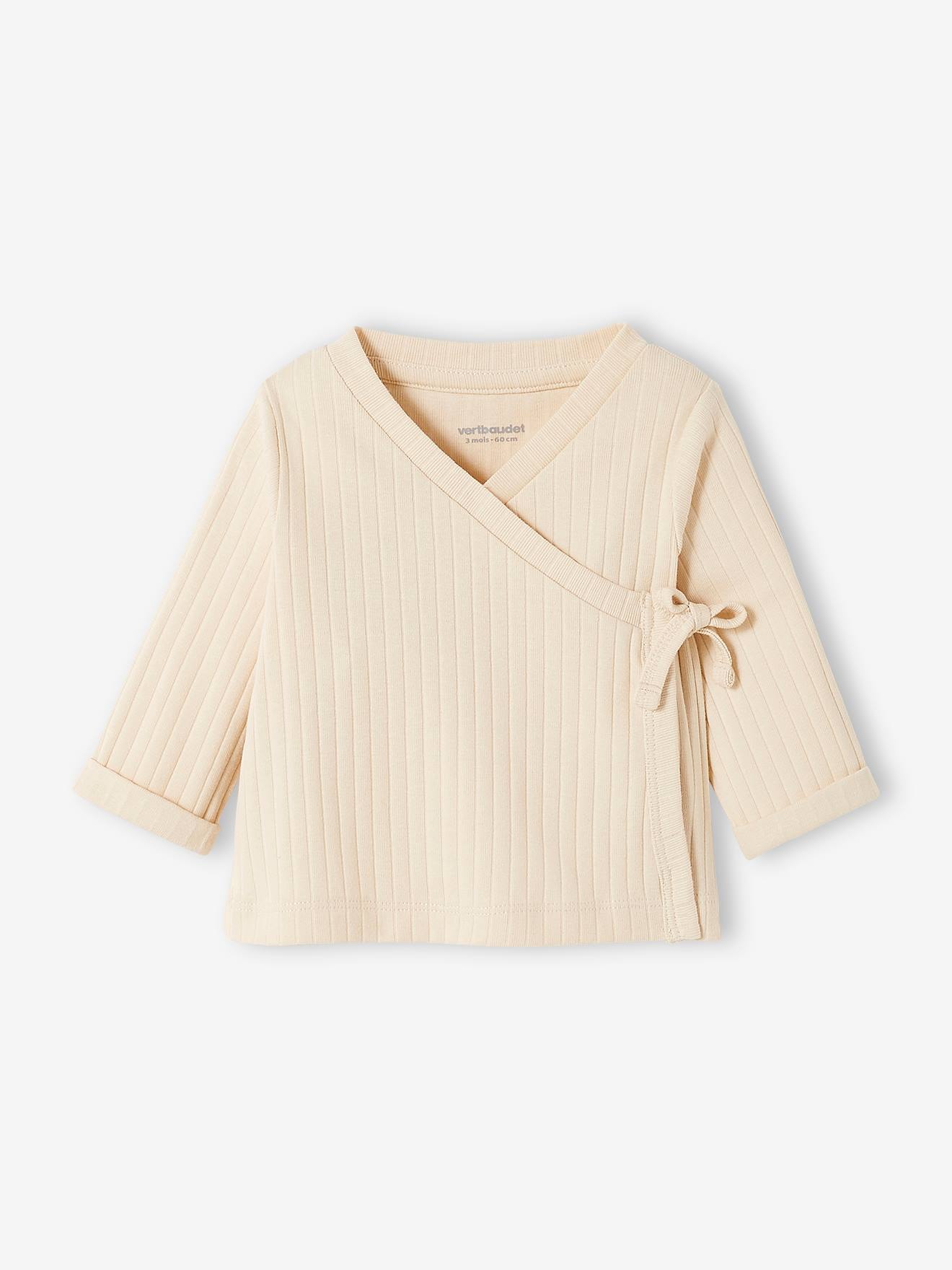 Conjunto de malha canelada para bebê, camiseta e calça, bege claro liso