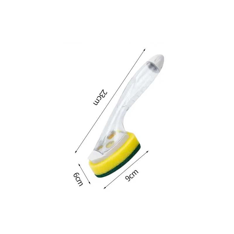 (23x6cm) Abwasch Bürste mit Spülmittel Spender Küchen Gadget Reinigungs Schwamm   Ersatzkopf - Transparent