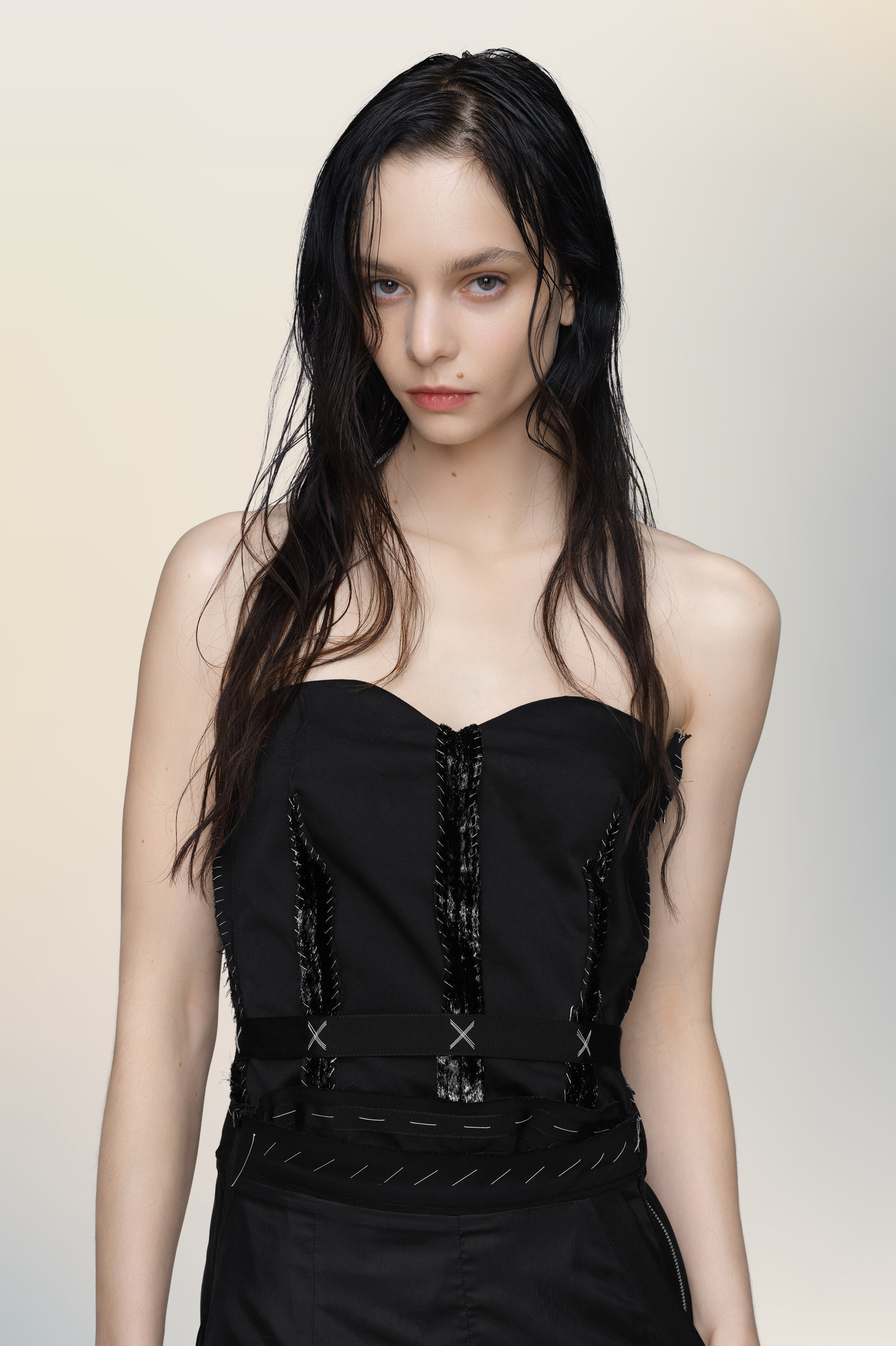 Robe bustier midi noire en laine - femme