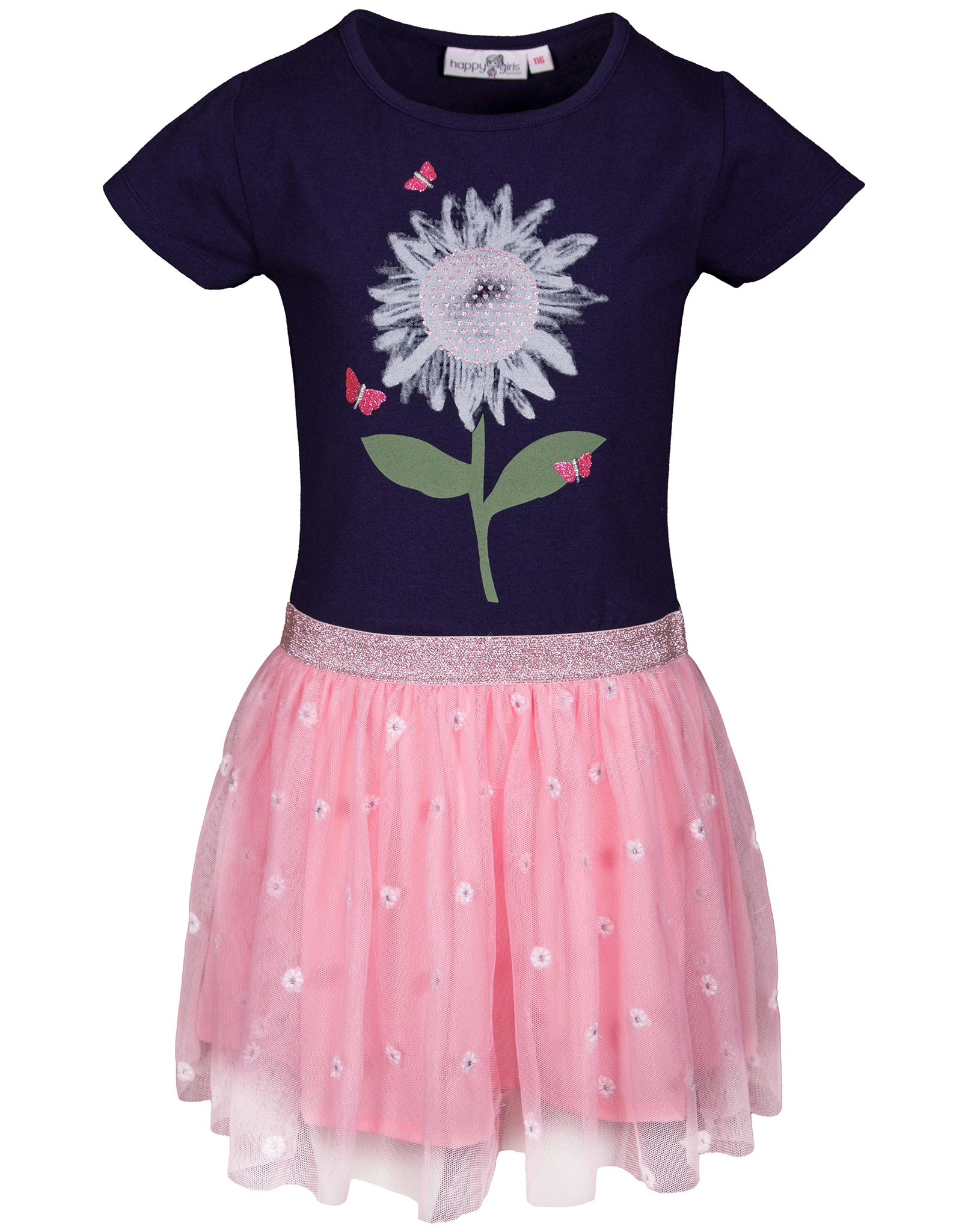 Kurzarm-Kleid SUNFLOWER mit Tüllrock in navy
