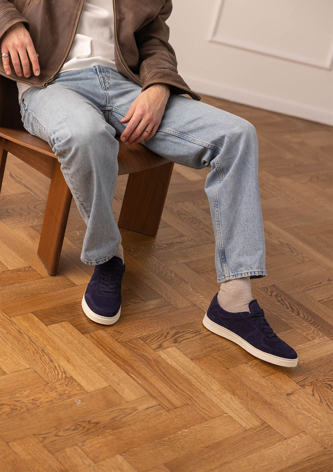 Blauwe suède sneakers