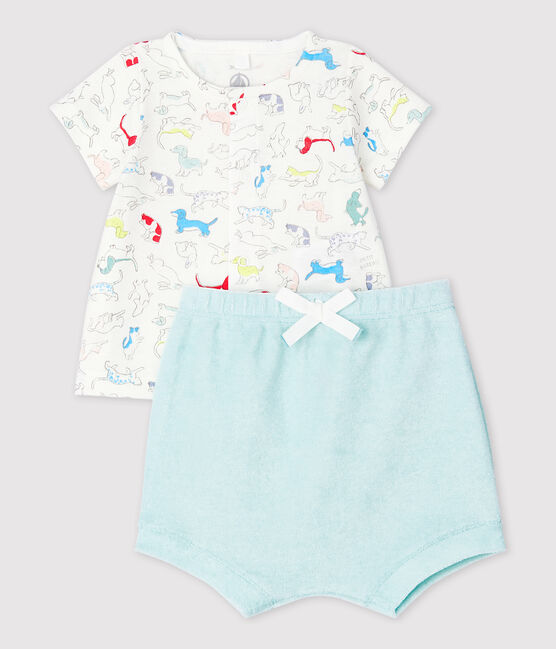 Ensemble 2 pièces chiots colorés bébé en bouclette éponge et en coton biologique