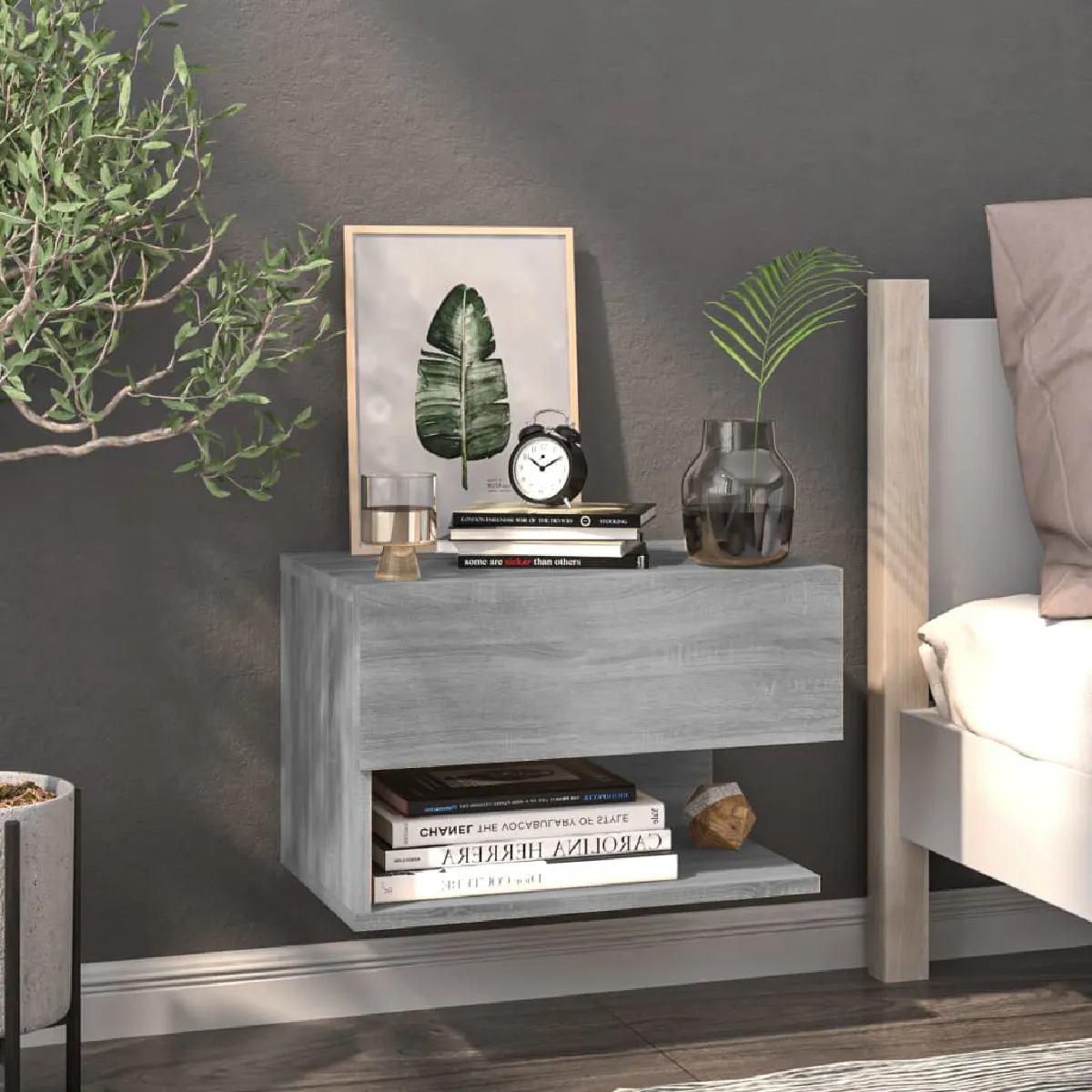 vidaXL Table de chevet murale sonoma gris