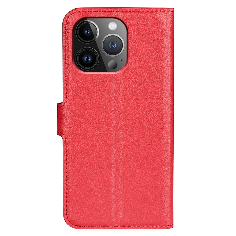 iPhone 15 Pro Max Leder Tasche Flip Cover Litchi Look - Rot