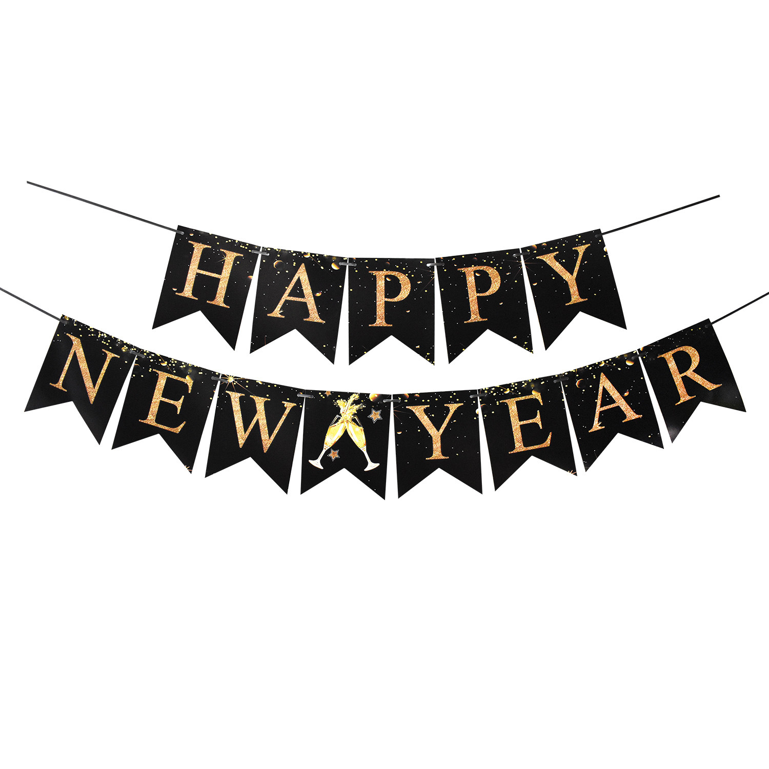 (39-tlg. Set) Happy New Year Girlande Silvester Party Dekoration   Latex- & Folienballons / Pompon's / Stern Girlande - Gold / Schwarz