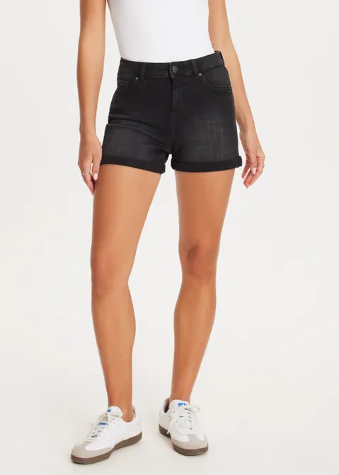 Denim stretch short zwart (ZWART)
