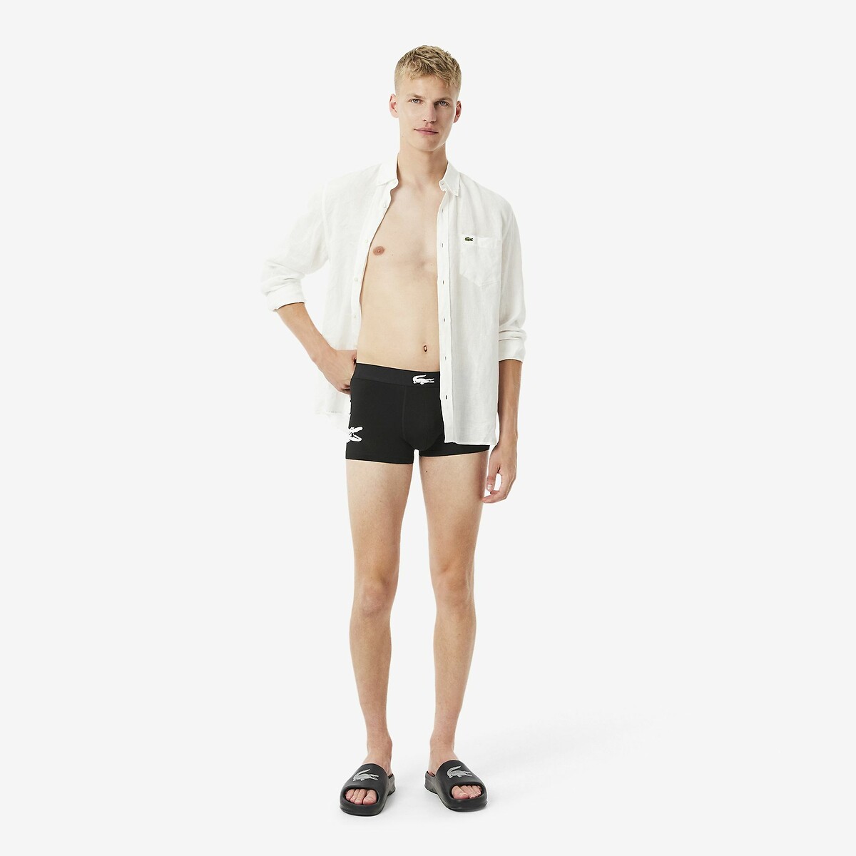 LACOSTE<br>Conjunto de 3 cuecas boxer em algodão elástico estampado
