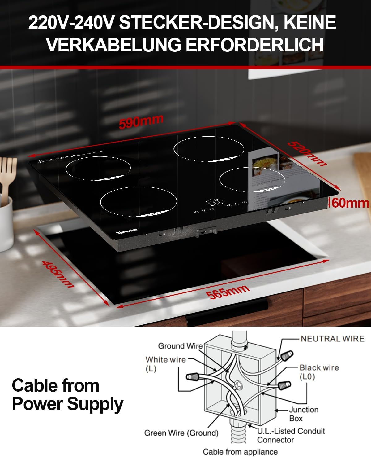 Induktionskochfeld 60cm, Induktions Herdplatte mit 4 FlexInduction Zonen, Induktions Kochplatten, Induktionsfeld & Kochfeld mit Induktion, Timer Funktion & PowerBoost