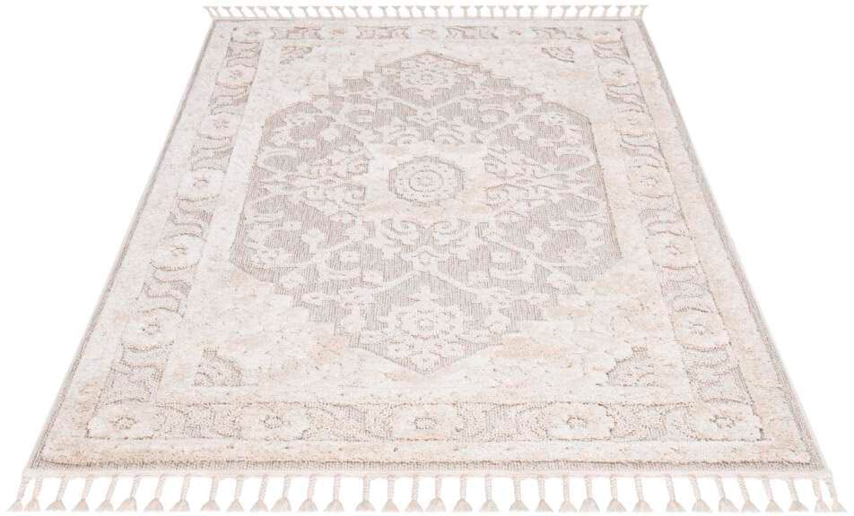 Carpet City Hochflor-Teppich »Valencia 732« rechteckig 20 mm Höhe Läufer, Boho-Stil, 3D-Effekt, Relief, Hoch-Tief-Struktur, mit Fransen