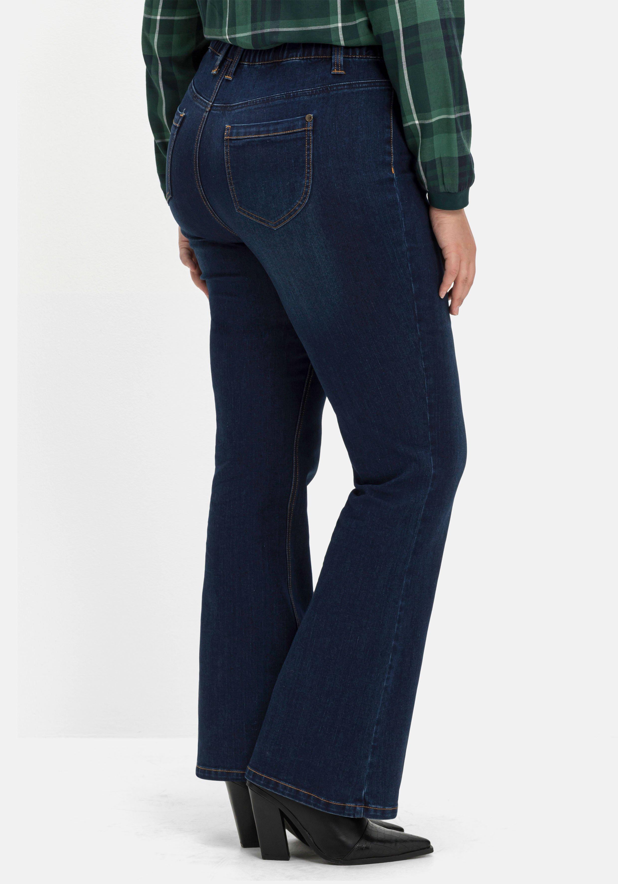 Bootcut-Jeans mit Gummibund und Kontrastnähten