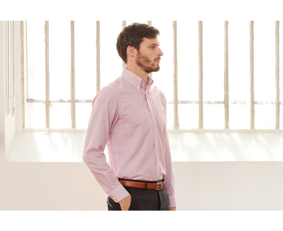 Chemise twill blanc à petits carreaux rouge - STELLAN