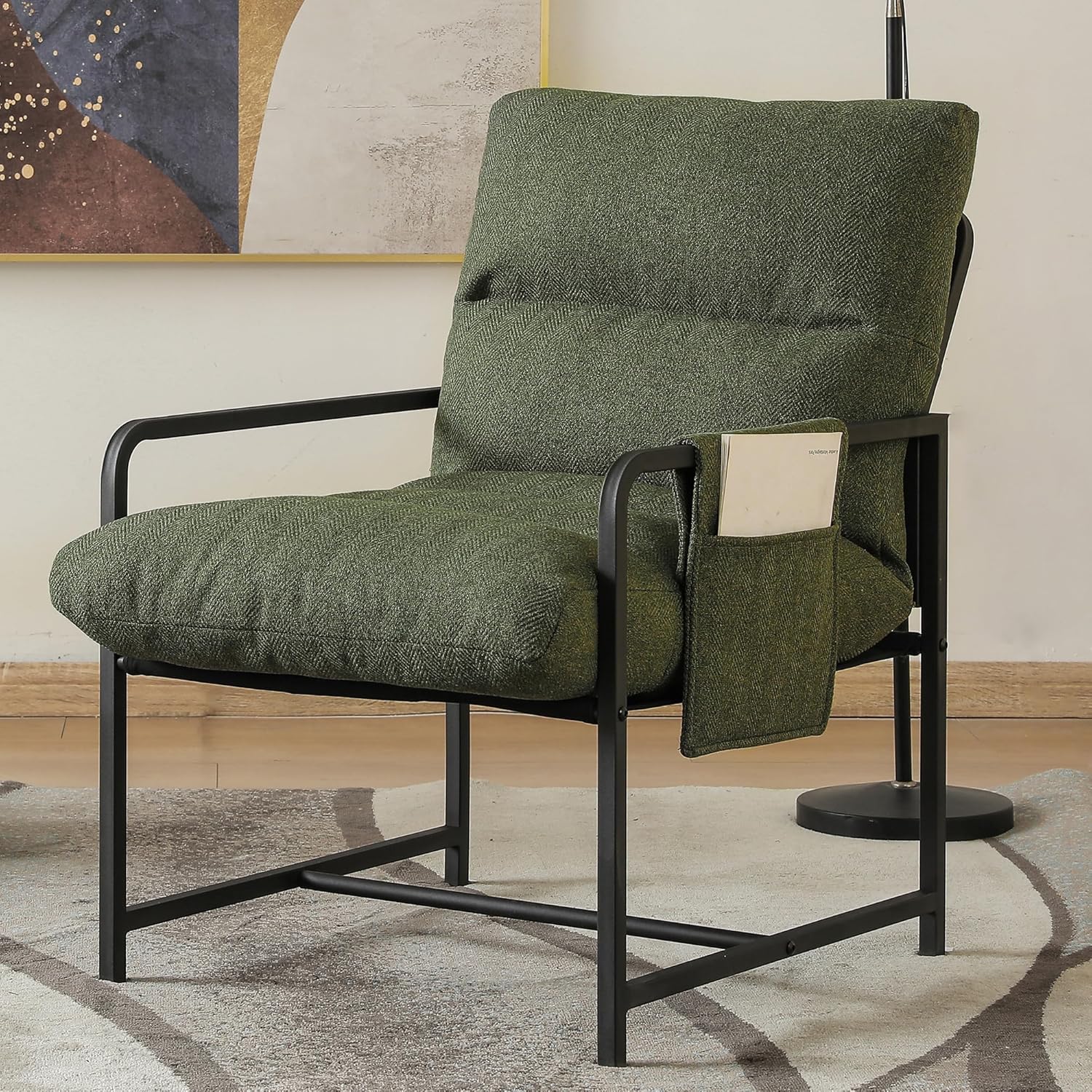 Mingone Sessel Loungesessel Stuhl mit Armlehnen Polstersessel mit Metallrahmen Moderner Loungesessel für Schlafzimmer, 136 kg belastbar, Grün