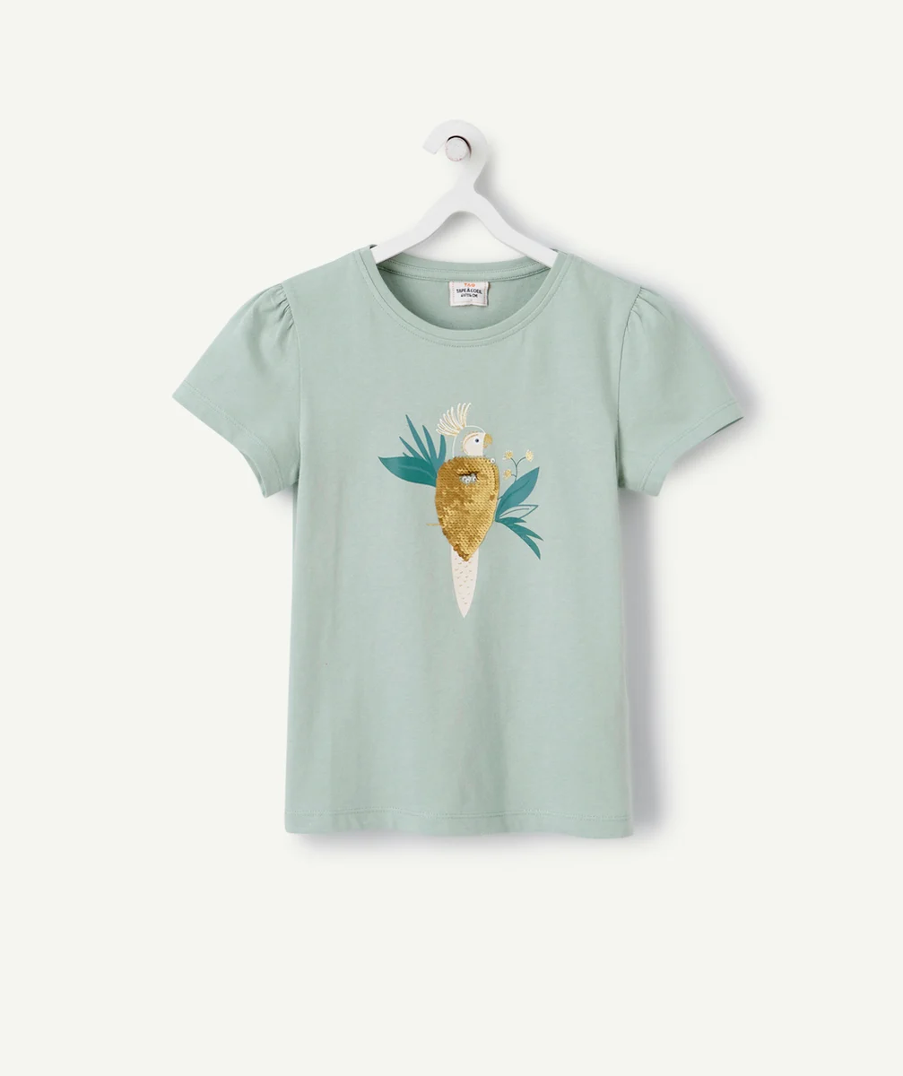 T-SHIRT FILLE EN COTON BIOLOGIQUE AVEC OISEAU À SEQUINS