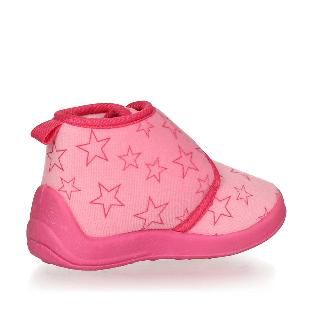 Playshoes pantoffels met sterrendessin Velcro roze/donkerroze