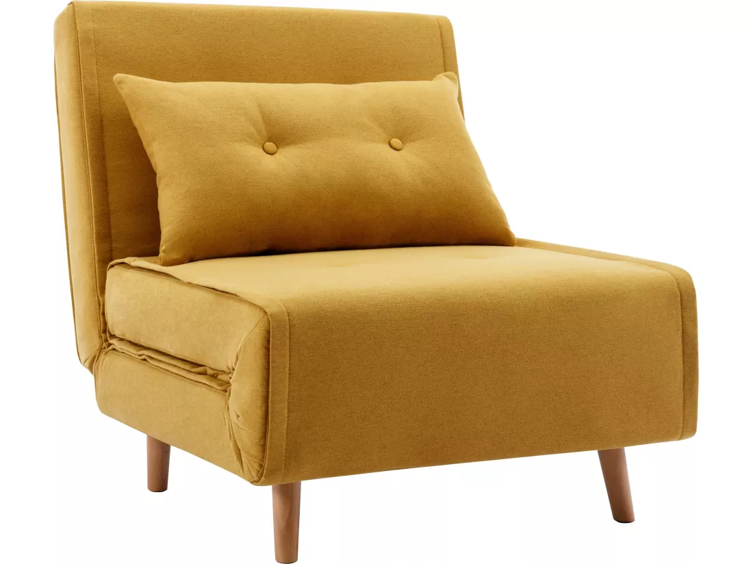 Fauteuil convertible en tissu jaune moutarde URIBIA