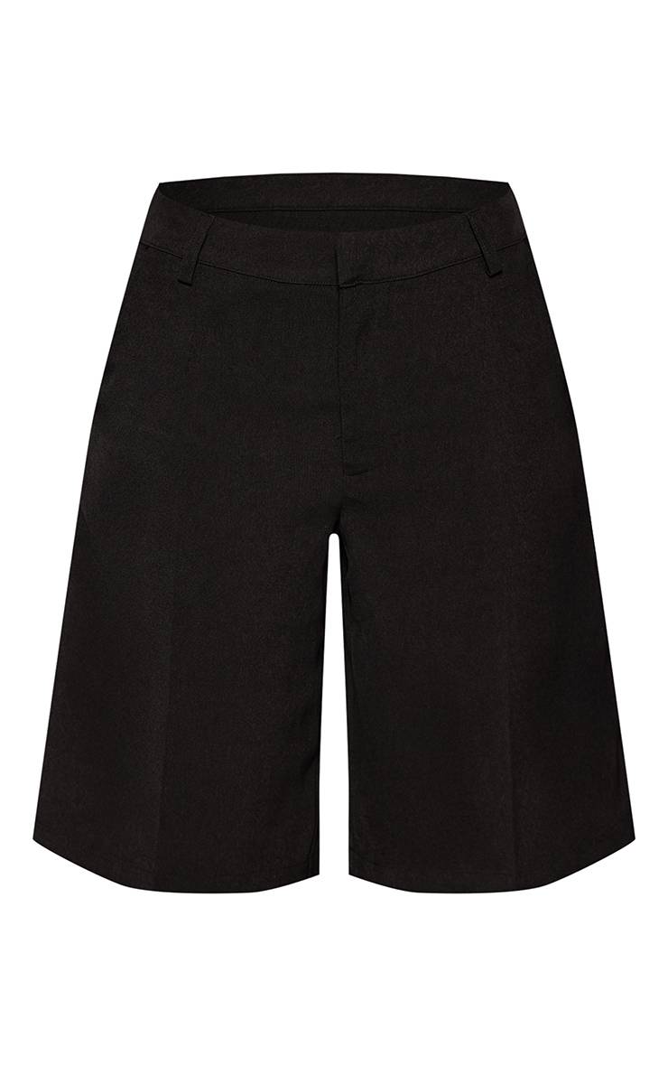 Noir Bermuda Long Taille Petite Avec Détails De Coutures Et Coupe Tailleur