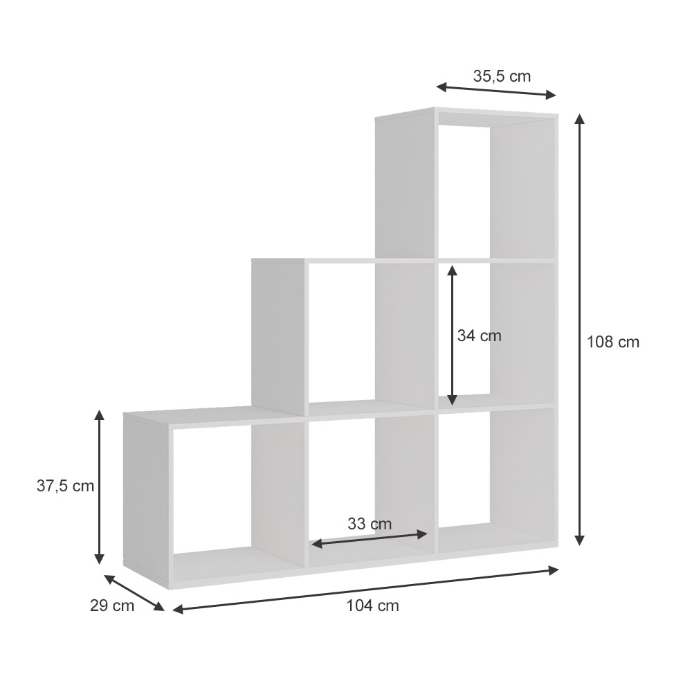 Oskar-Store Treppenregal Theresa Weiß, 104 x 108 cm, Standregal weiß mit 6 Fächer