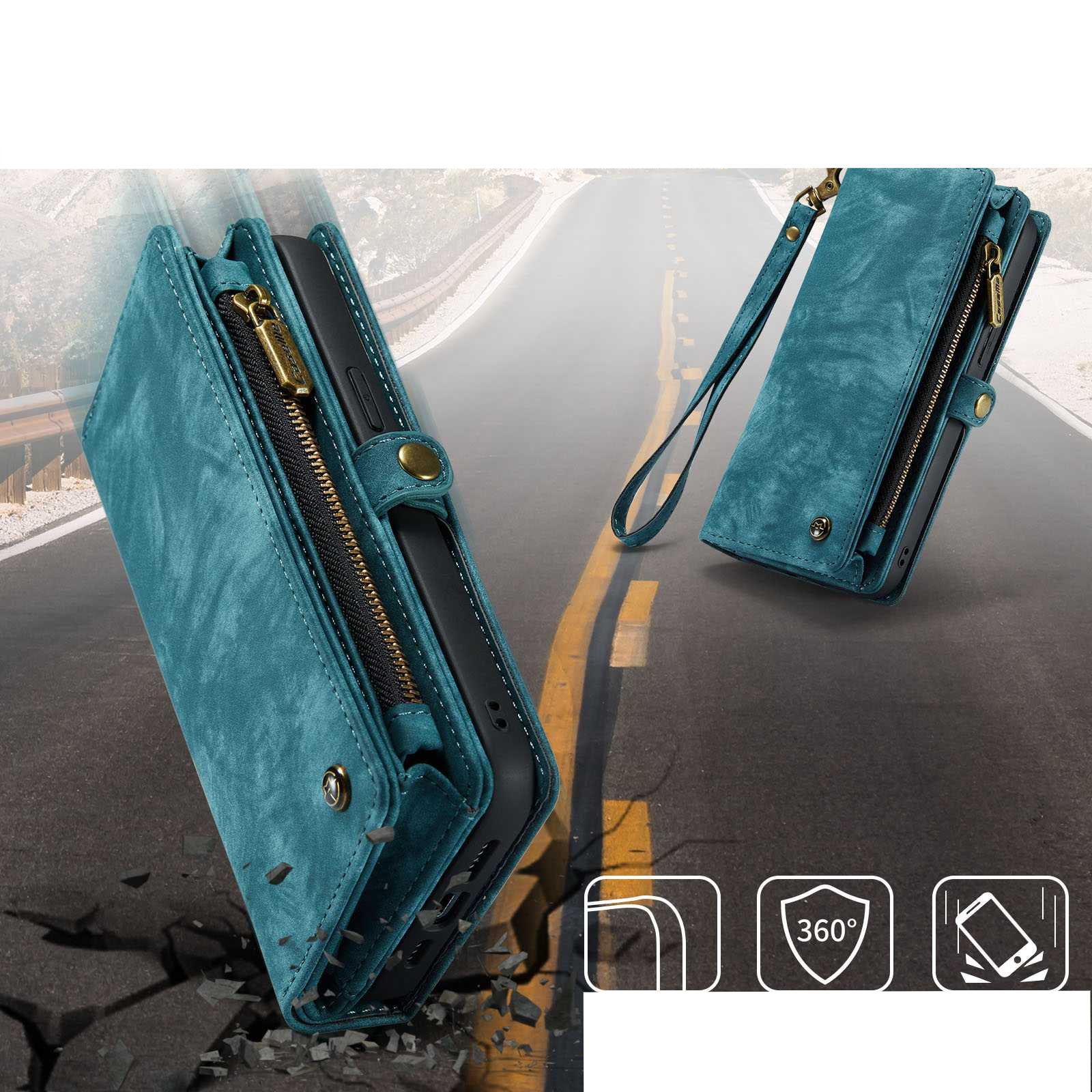 iPhone 13 Pro 2in1 Leder Tasche   Magnet Hardcase Karten Etui - Blau