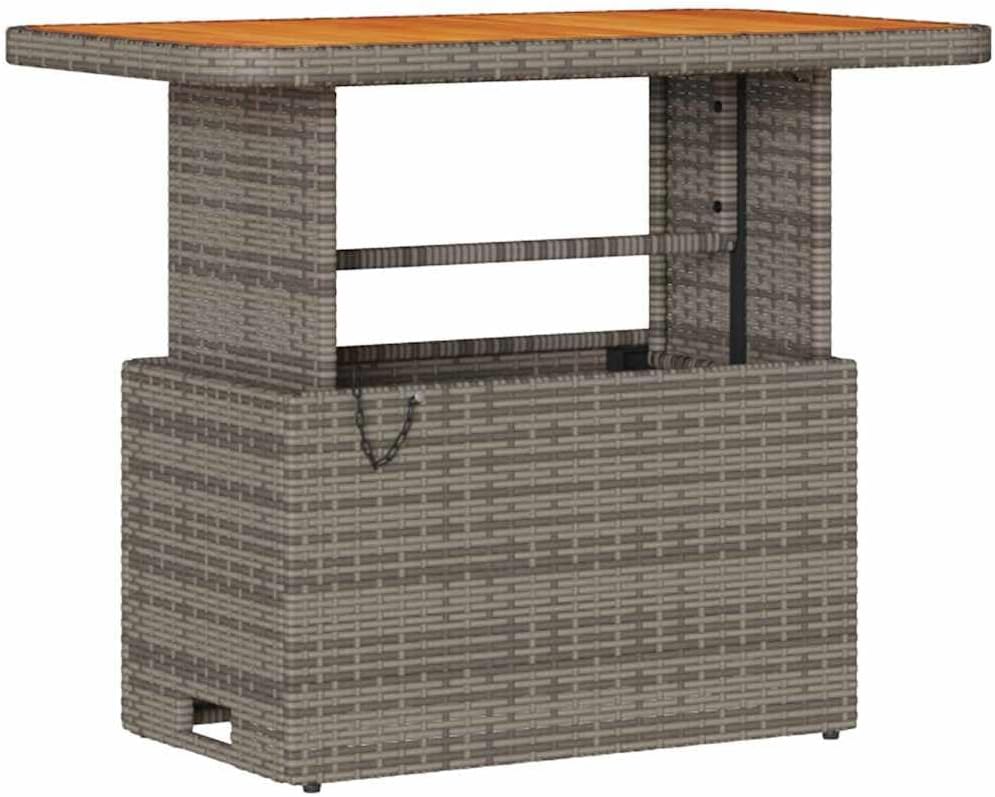 Garten Essgruppe Grau Poly-Rattan, Akazienholz, 2 Hocker, Kissen, Outdoor Möbel Set für Terrasse, Balkon, Essbereich, 100x100x79 cm
