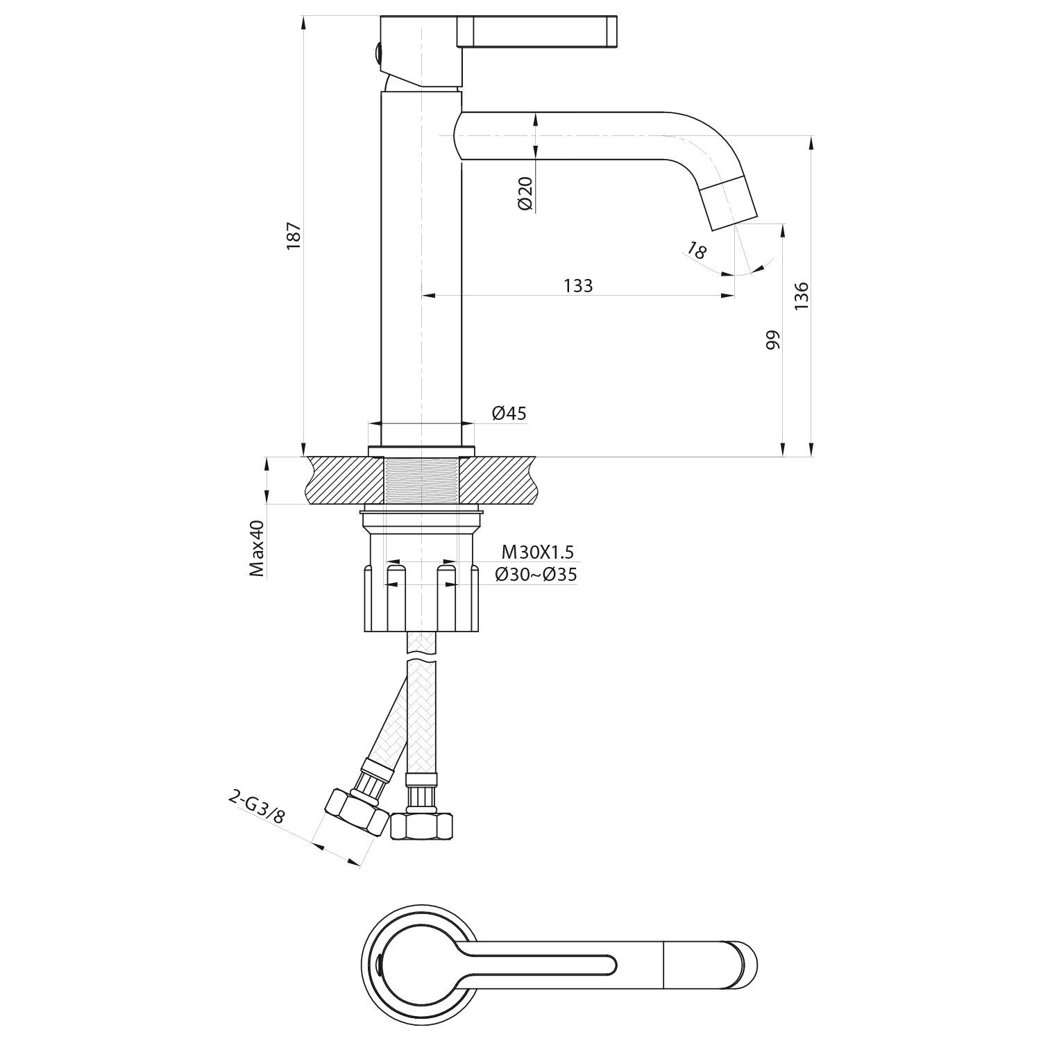 Sapho Iconic wastafelkraan met gebogen uitloop 19cm chroom