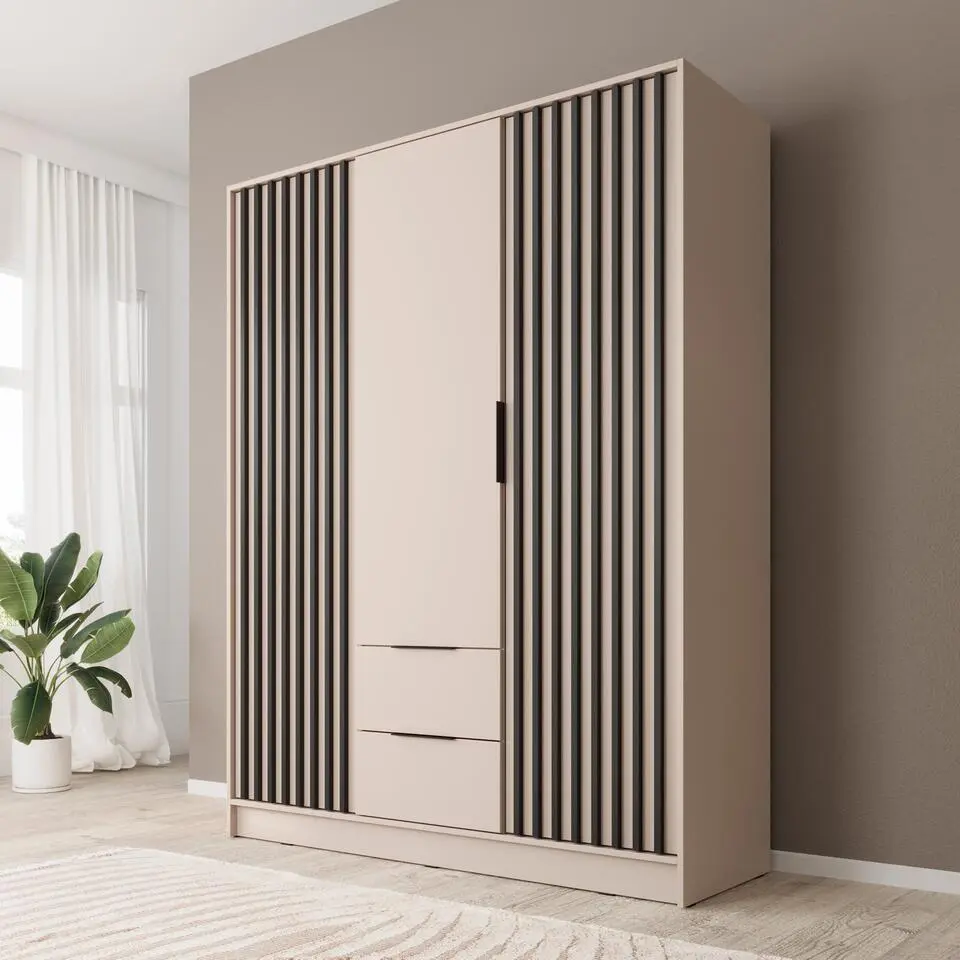 Meubella - Kledingkast Nairobi - Beige - Zwart - 155 cm