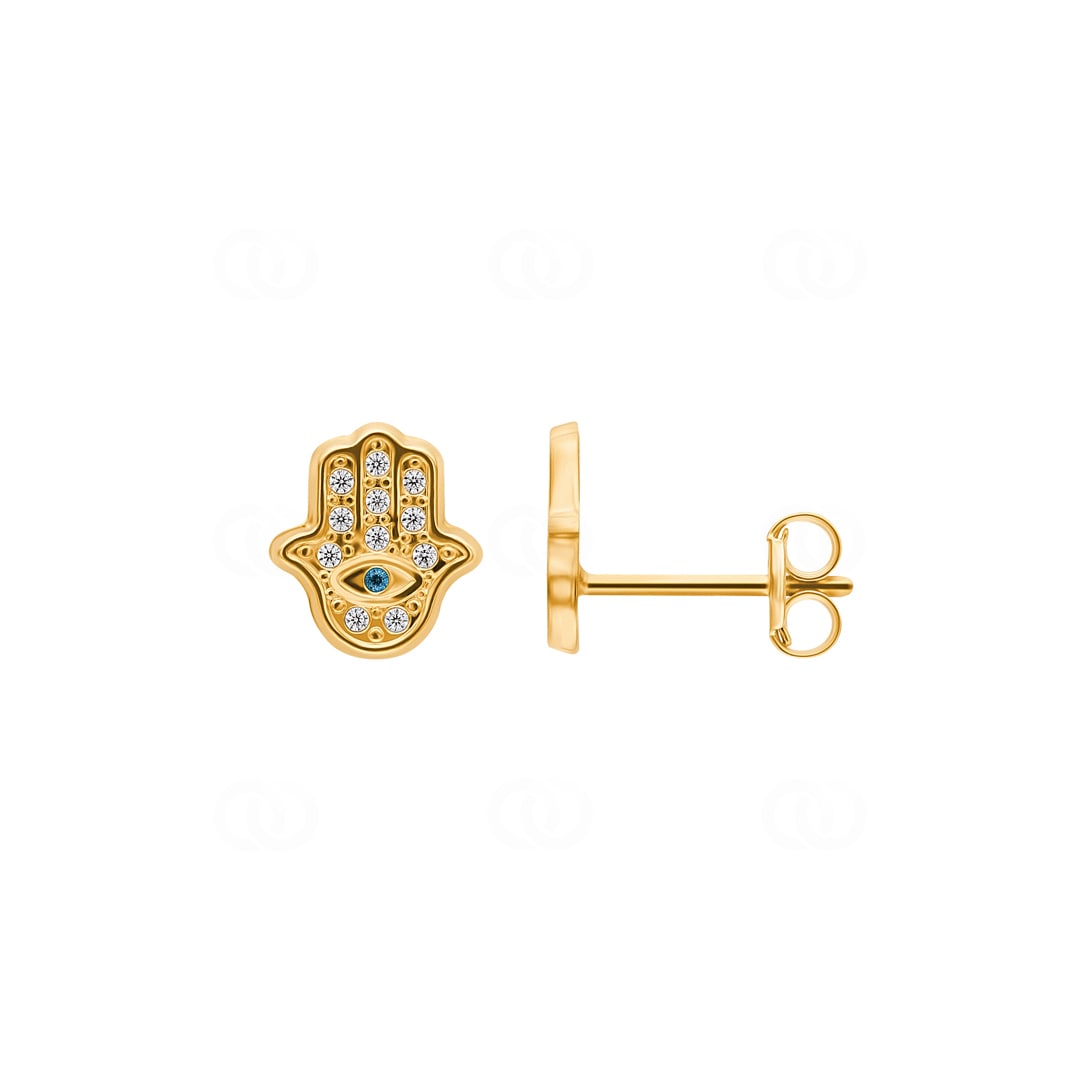 Ohrstecker 750/18 K Gelbgold Fatima-Hand mit Blautopas und Zirkonia