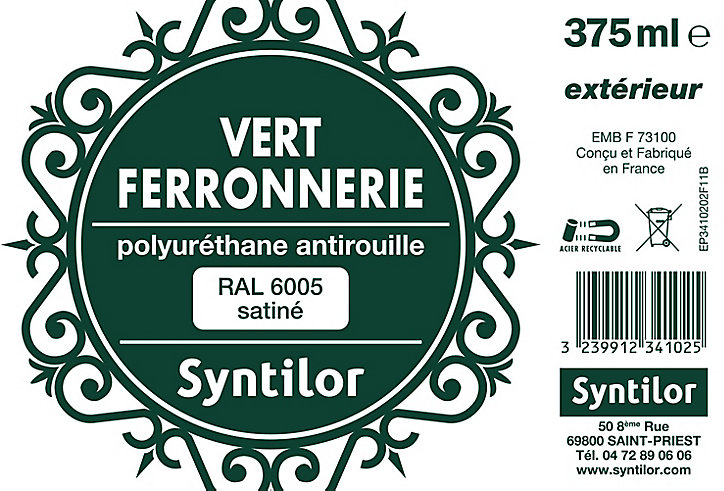 Peinture extérieure fer antirouille vert satiné Syntilor 375ml