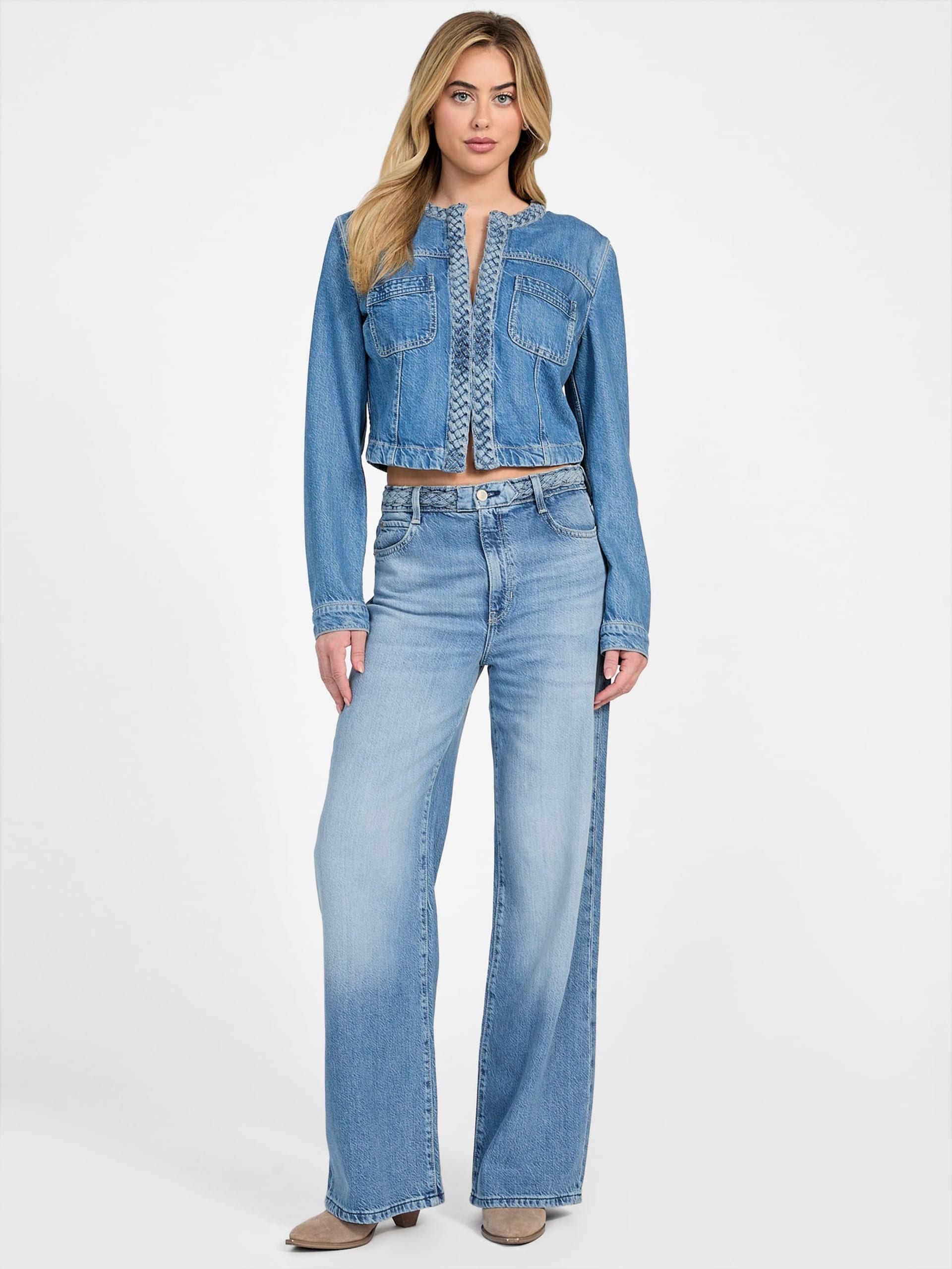 Calça jeans Eco Featherweight Trançada de Pernas Largas