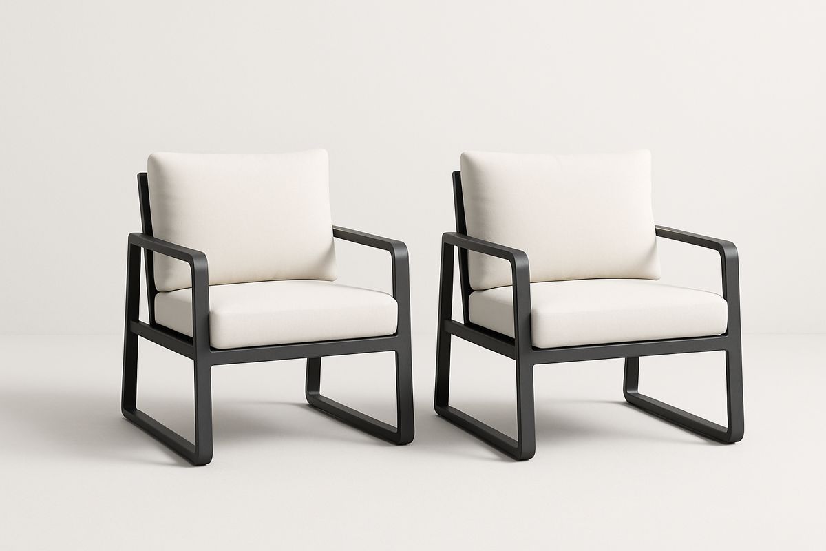 2er Set Lounge-Sessel Aluminium-Gestell Polyester-Bezug Cremeweiß 80x70x75cm