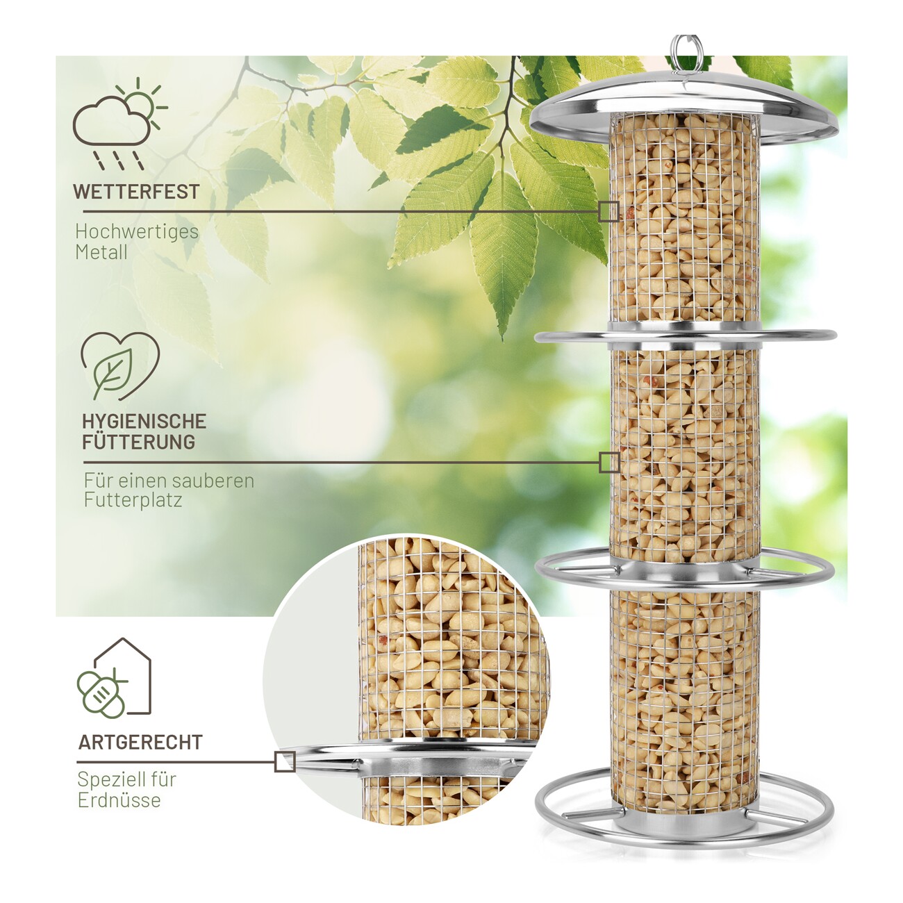wildtier liebe Futterspender für Erdnüsse 35cm, Silber