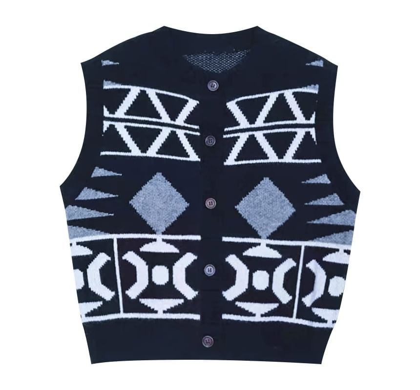 Rosehedge - Ronde hals, geometrisch patroon, knoopsluiting
