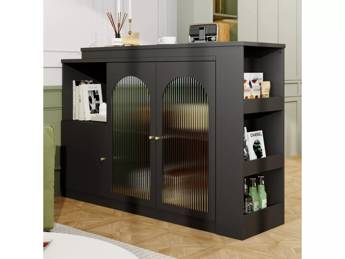 Buffet、Meuble de bar rotatif en MDF - grand espace de rangement - style contemporain - Noir