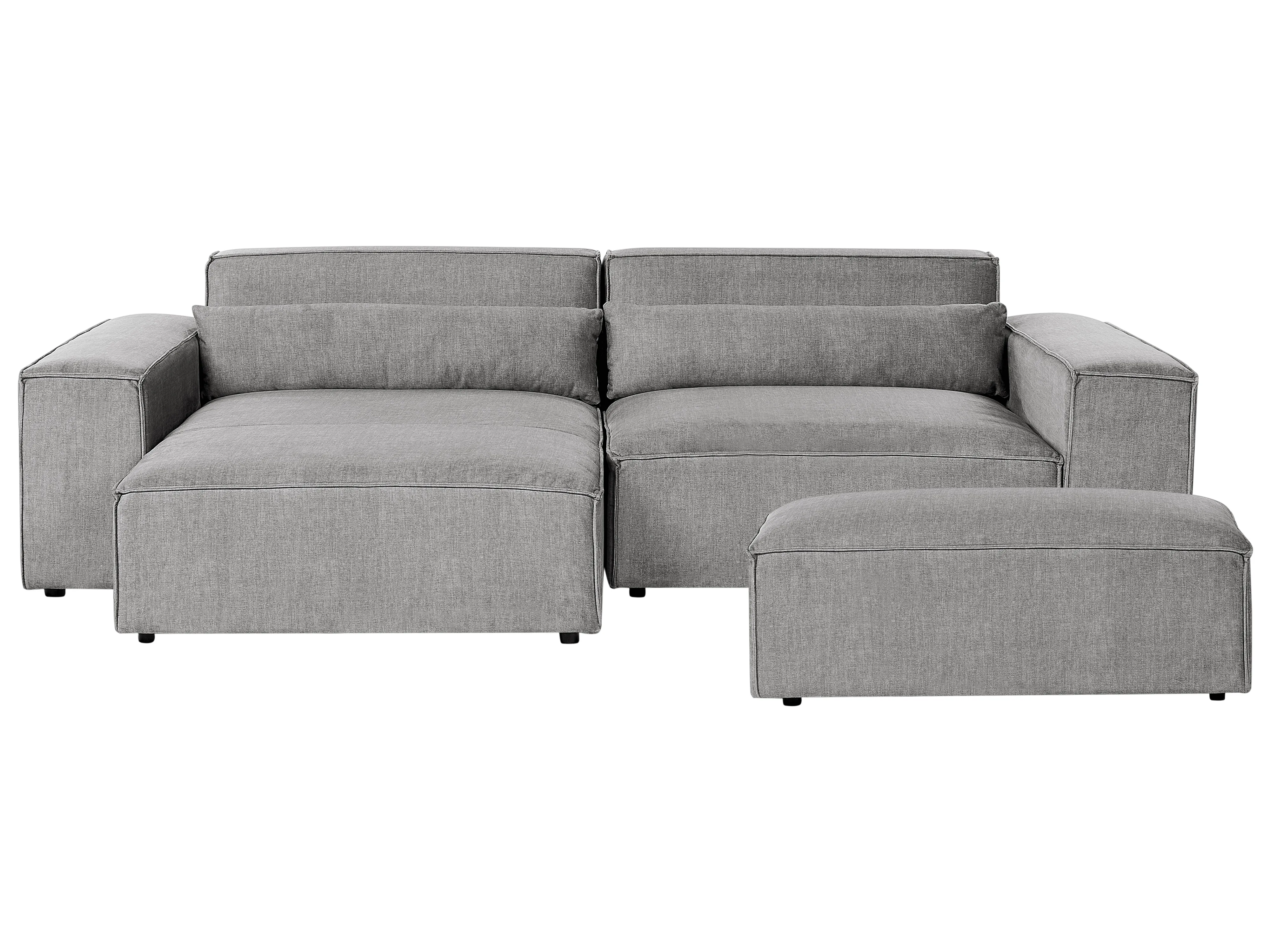 Modulaire hoekbank 2-zits HELLNAR Stof Grijs met ottomaan rechtszijdig