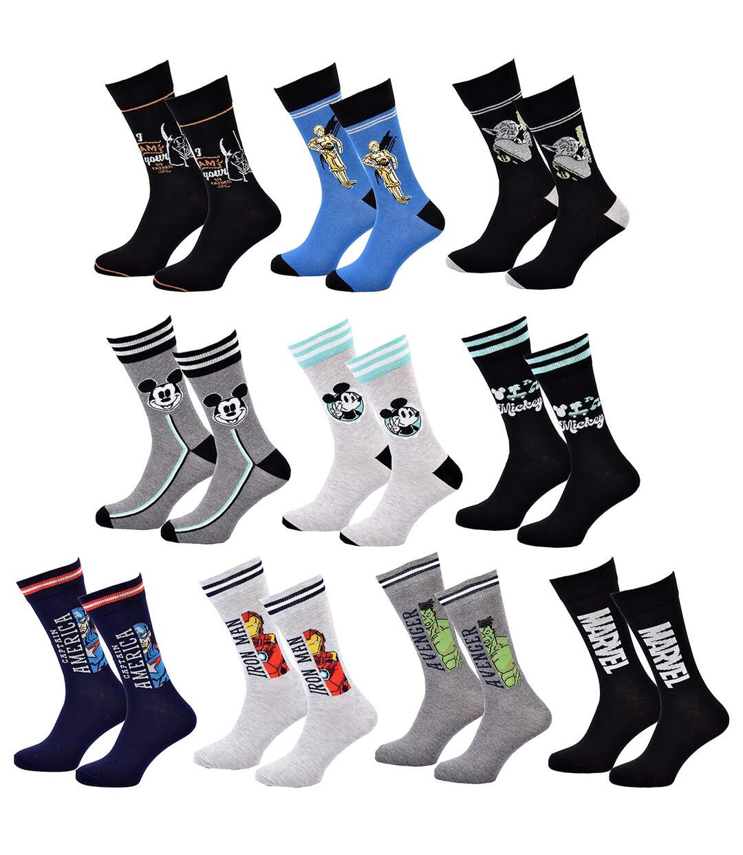 Chaussettes Licence fantaisie en Coton Vendu en Pack Surprise -Assortiment modèles photos selon arrivages- Pack de 10 Paires