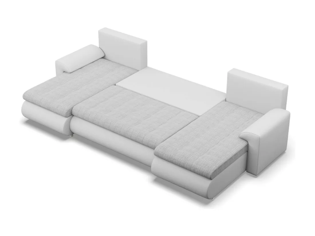 Canapé d'angle en U avec fonction sommeil, 2 méridiennes, Gris + Gris