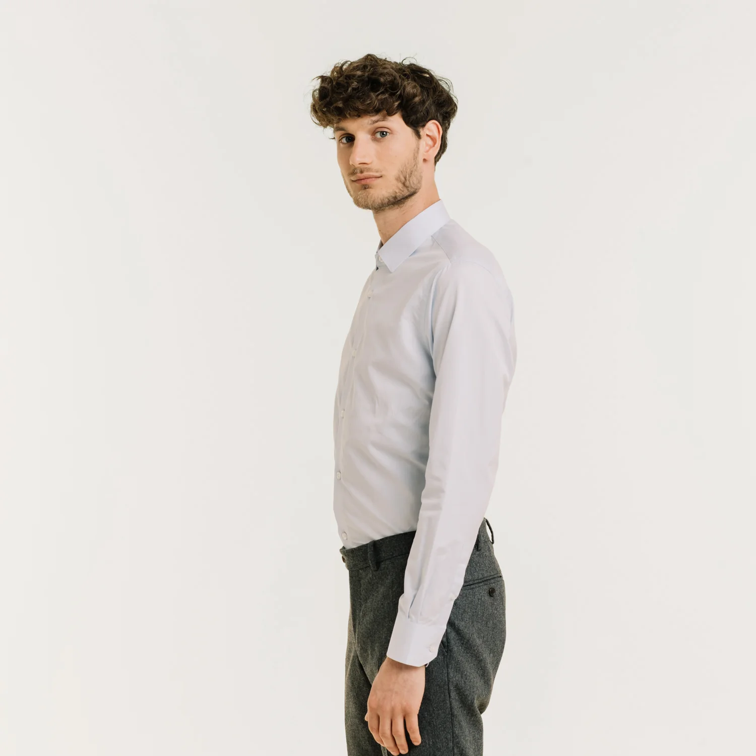 Fitted shirt in sky blue double-twisted fil-a-fil