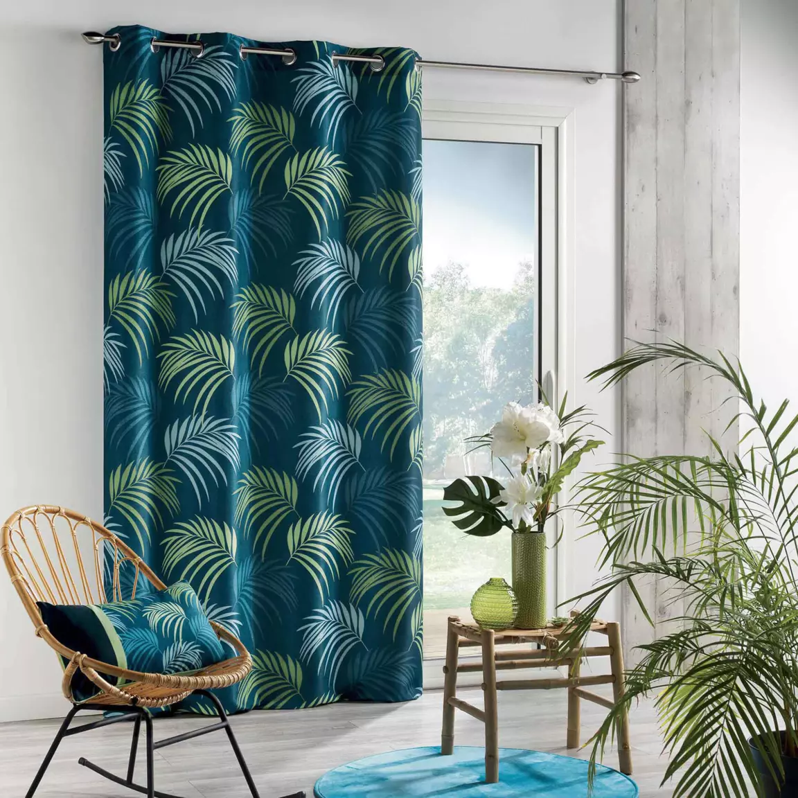 Rideau oeillets (140 X 260 cm) Blue Vegetal Bleu