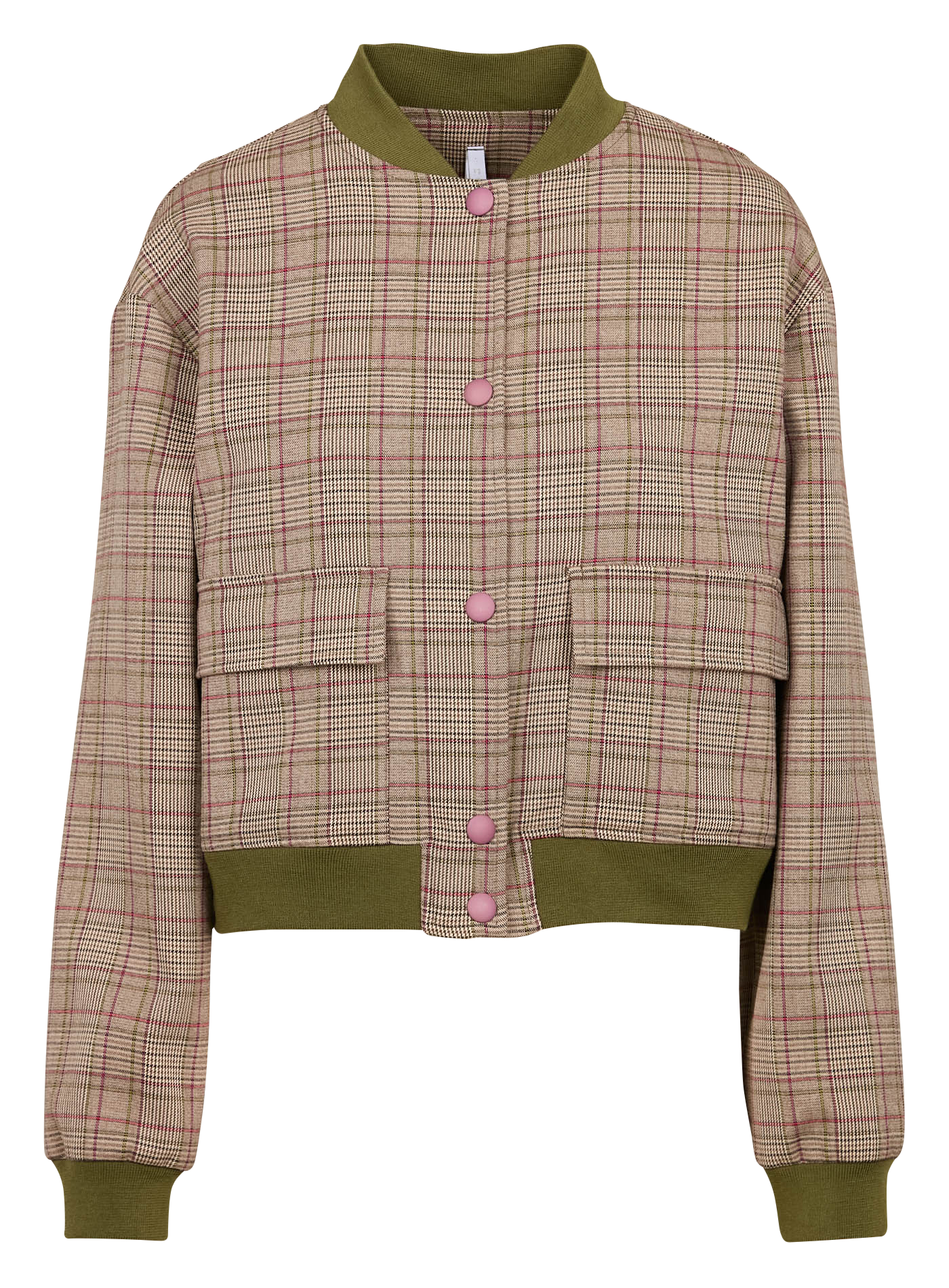 Veste courte col rond à carreaux | Beige