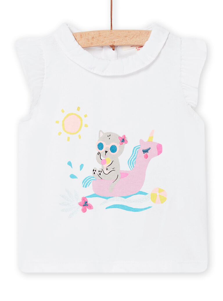 T-shirt blanc à motifs fantaisie bébé fille