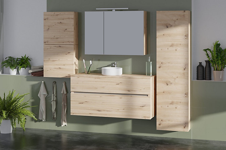 Meuble sous vasque chêne artisan 2 tiroirs Calao 120 cm