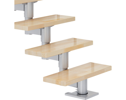 Pertura Chiron middentrap, parelgrijs, halve draai, 75 cm, balustrade van gelamineerd beukenhout, gelakt, 11 treden / 12 stootborden