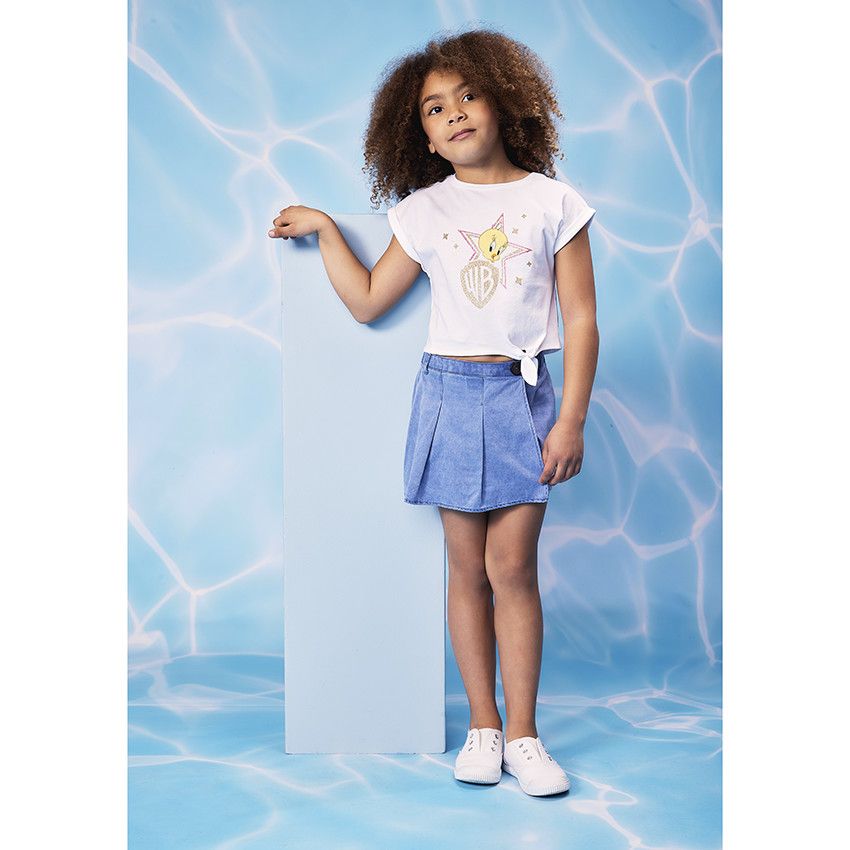 Jupe-short effet plissé pour fille - Bleu