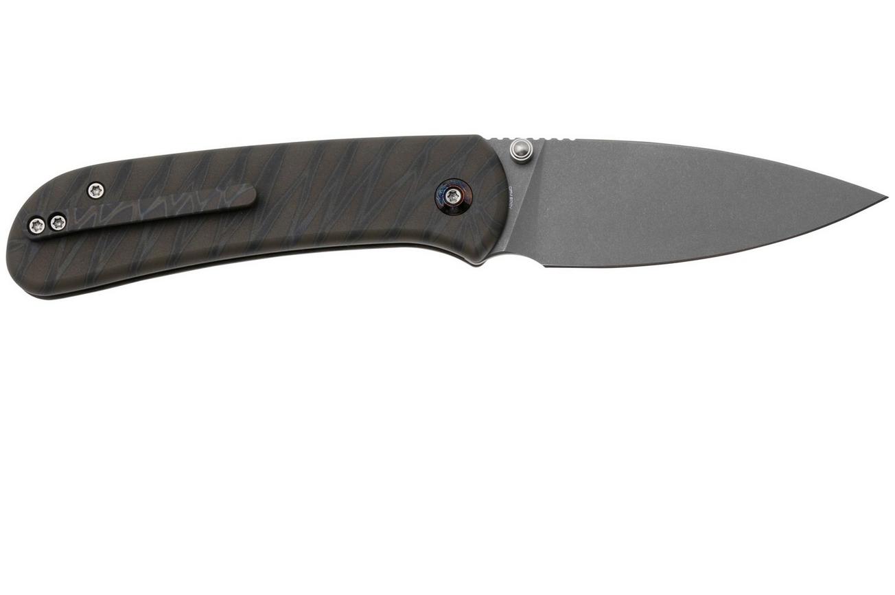 WE Knife Qubit WE22030F-4  Stonewashed CPM 20CV, Tiger Stripe Flamed Titanium, zakmes