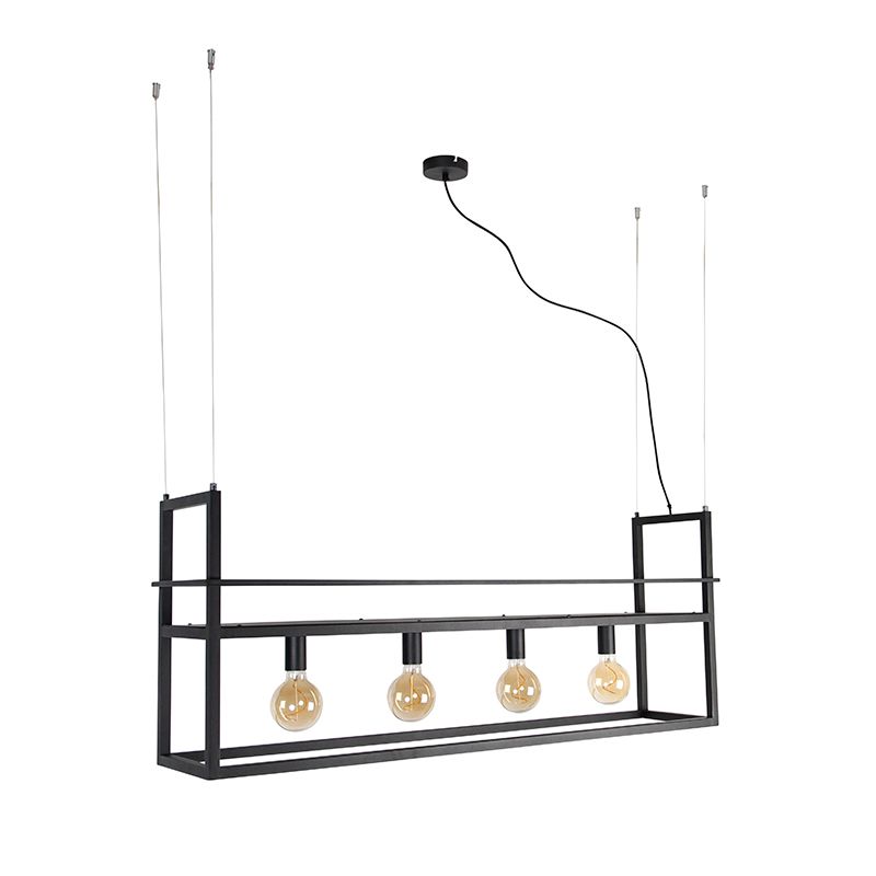 Industriële hanglamp zwart met rek large 4-lichts - Cage Rack