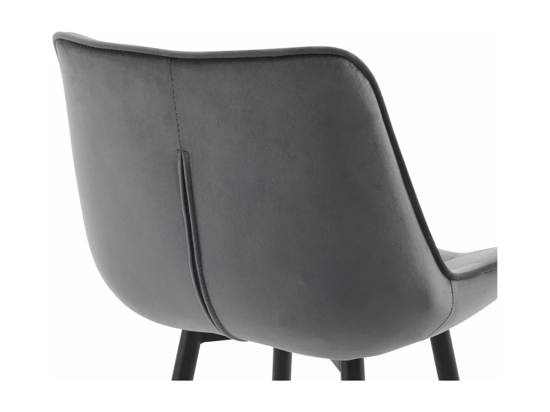 Tabouret de bar - Velours & Métal noir mat - Gris foncé - Dartford