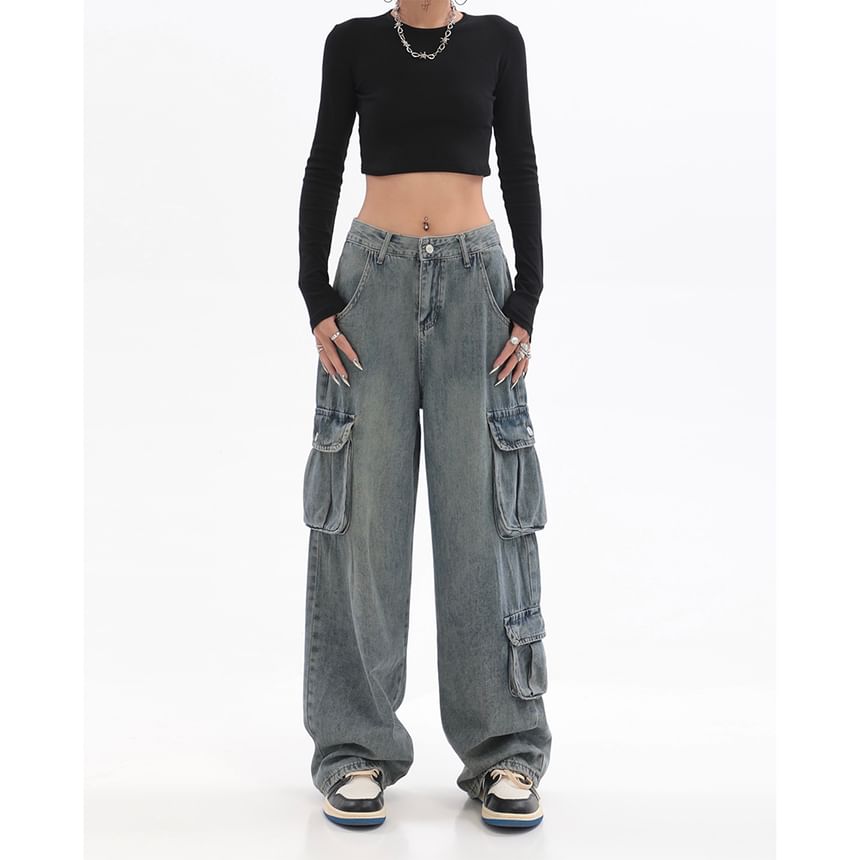 Rosesand - Lage taille gewassen zak losse wijde jeans