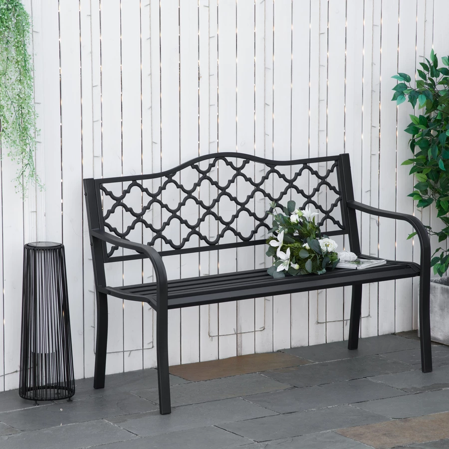 Outsunny Gartenbank mit offener Rückenlehne für ein angenehmes Sitzgefühl schwarz