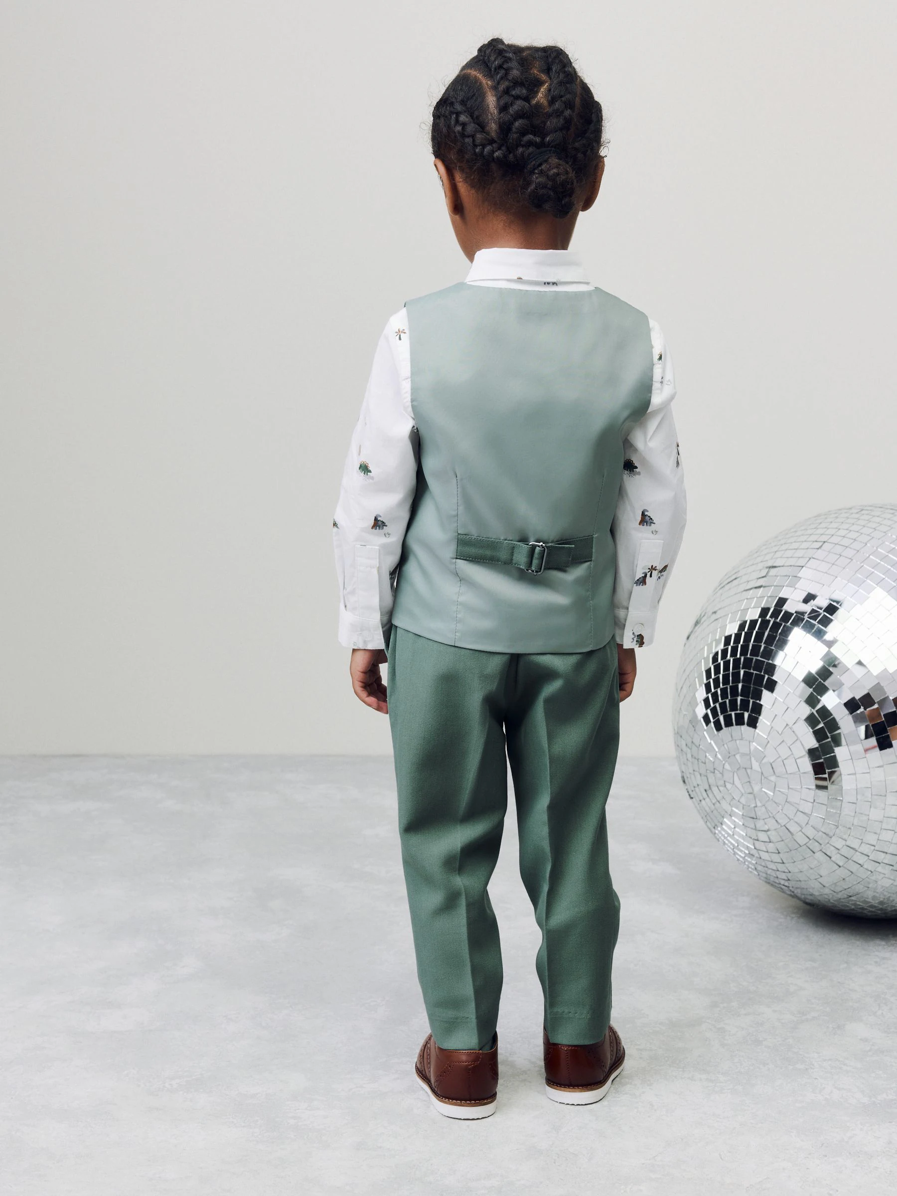 Groen dinosaurus - Set van gilet, overhemd, broek en vlinderdas (3mnd -9jr)