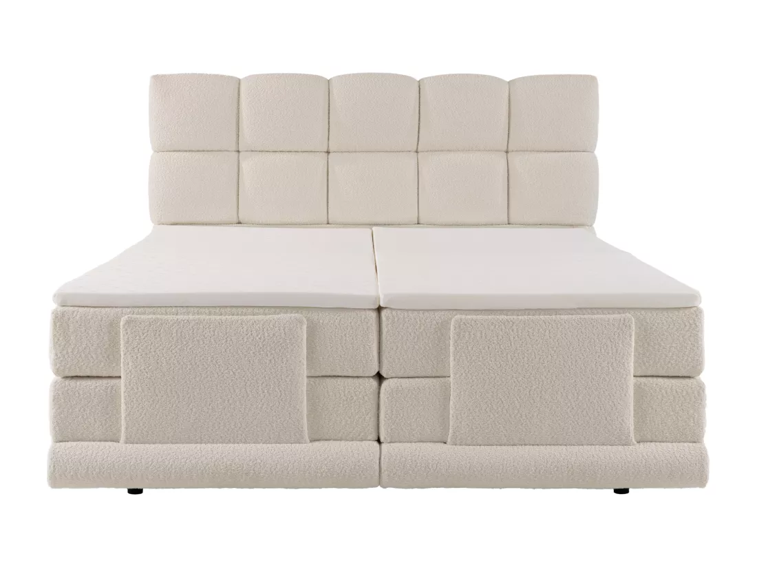Ensemble complet boxspring tête de lit + sommiers relaxation électrique + matelas + surmatelas - 2 x 90 x 200 cm - Tissu bouclette - Beige - OMILA de PALACIO