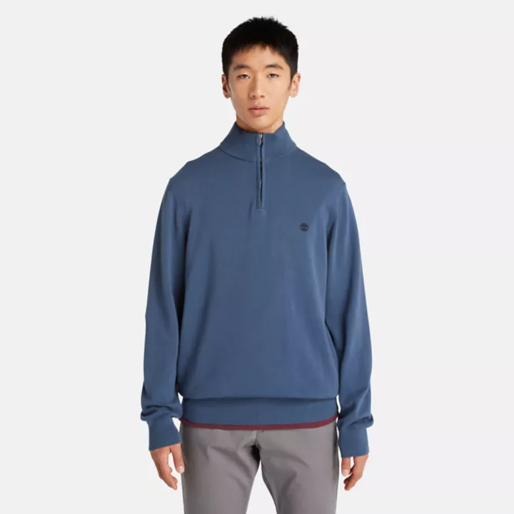 Pull à encolure zippée en coton Williams River pour homme en bleu